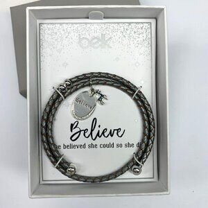Belk She Believed She Could Braided Wrap Charm Bracelet w/Deer Charm Silver NIB